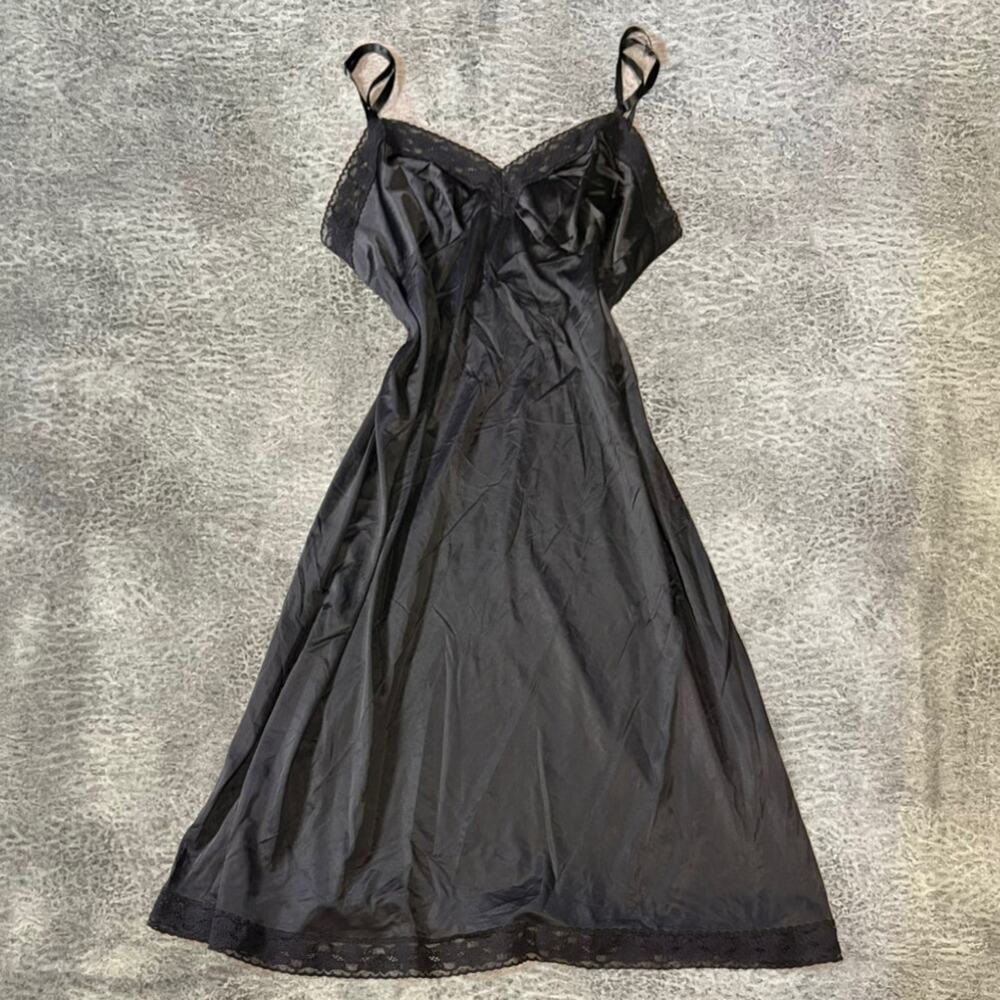 Black Classic Satin Lace Trim Maxi Slip